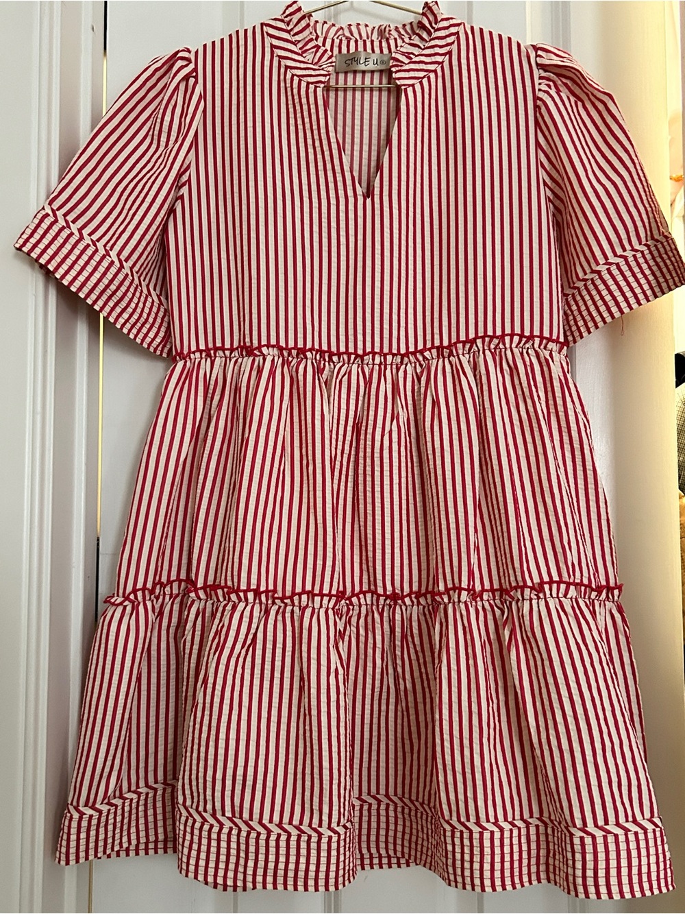 Women’s Red Striped Tiered Dress